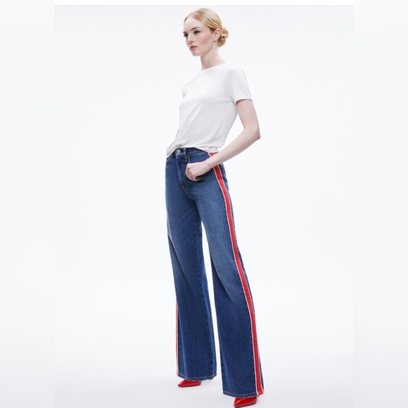 ALICE + OLIVIA WEEZY SIDE STRIPE JEAN. NWT. RETAIL 395 - Picture 2 of 14